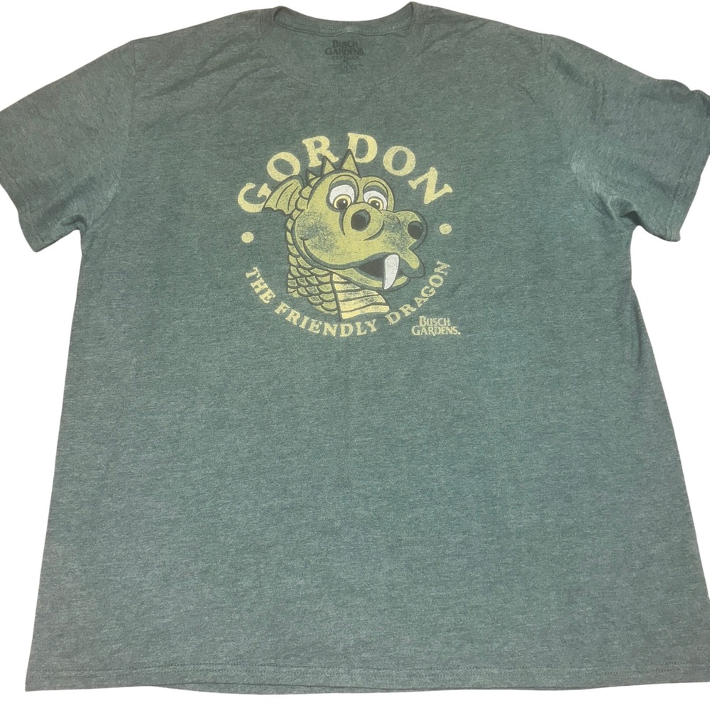 Busch Gardens Gordon The Friendly Dragon Graphic‎ T-Shirt Mens XL Green Heather